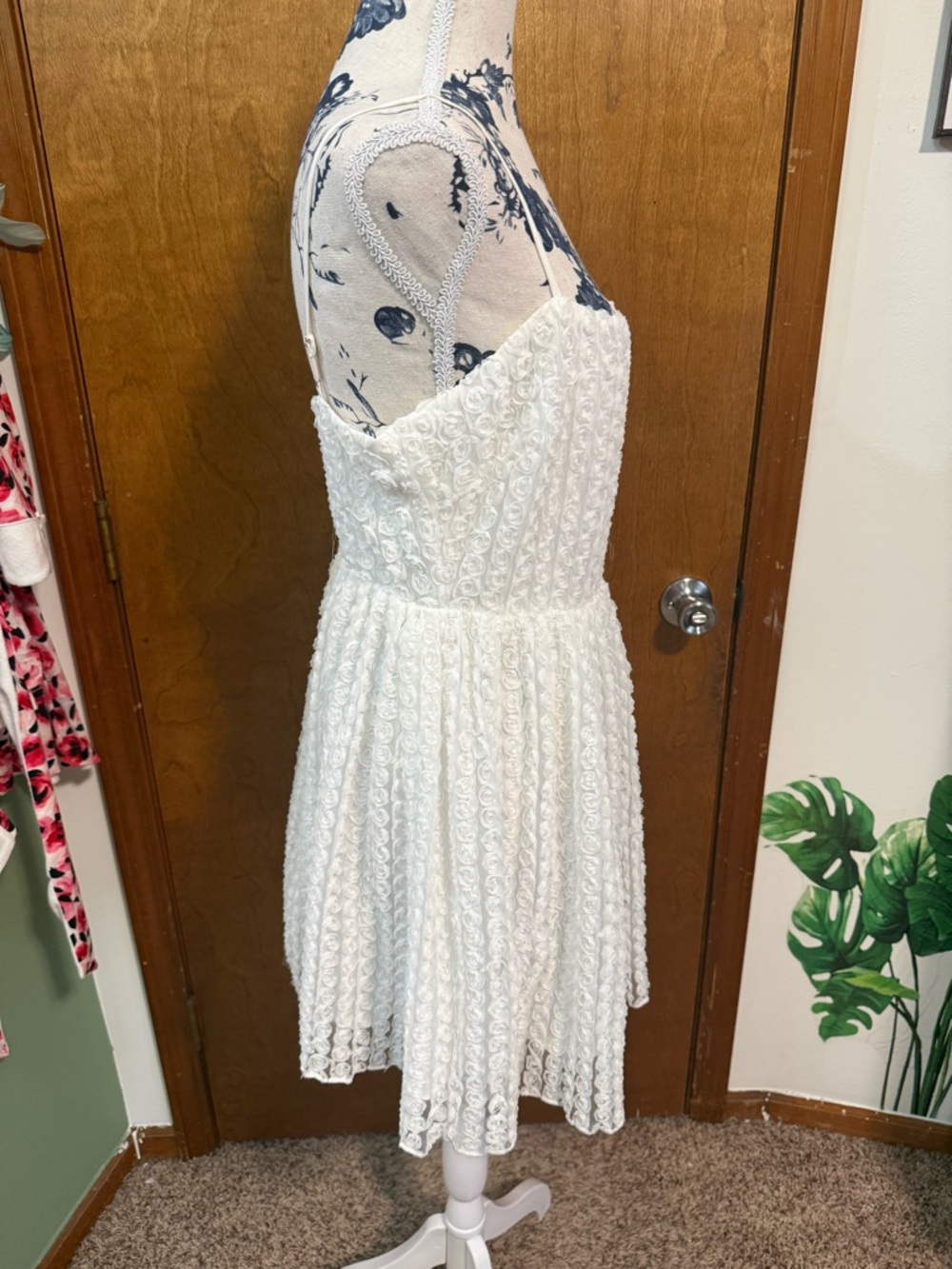 All in Favor White Rosette Spaghetti Strap Mini Dress Bridal shower (med) - Picture 3 of 16